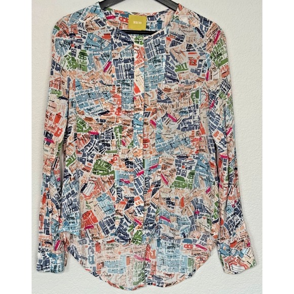Maeve Tops - MAEVE Anthropologie Cartography London‎ Map Print Blouse Size 2 Shirt Top